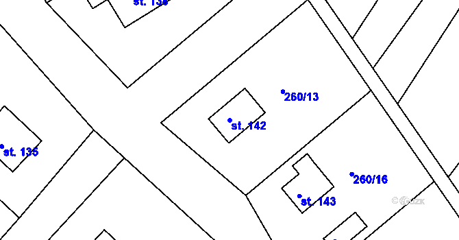 Parcela st. 142 v KÚ Rohozec u Tišnova, Katastrální mapa
