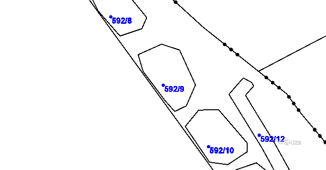 Parcela st. 592/9 v KÚ Rohozec u Tišnova, Katastrální mapa