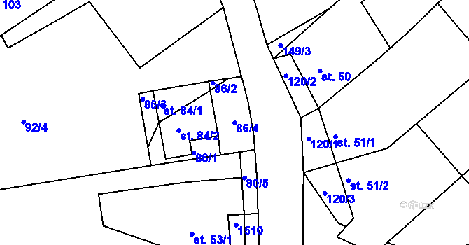 Parcela st. 86/4 v KÚ Rohozec u Tišnova, Katastrální mapa
