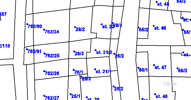 Parcela st. 21/2 v KÚ Rohozná u Poličky, Katastrální mapa