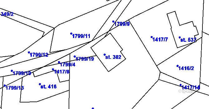 Parcela st. 382 v KÚ Rohozná u Poličky, Katastrální mapa