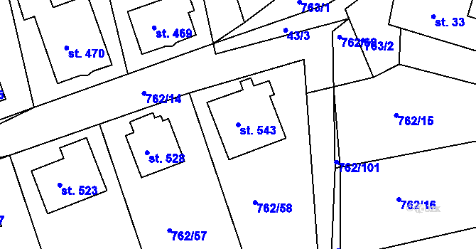 Parcela st. 543 v KÚ Rohozná u Poličky, Katastrální mapa