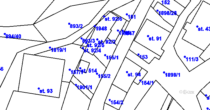 Parcela st. 155/1 v KÚ Rohozná u Poličky, Katastrální mapa