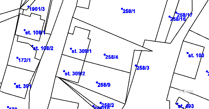 Parcela st. 258/4 v KÚ Rohozná u Poličky, Katastrální mapa