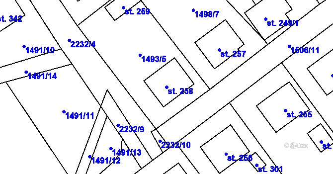 Parcela st. 258 v KÚ Rohozná u Jihlavy, Katastrální mapa