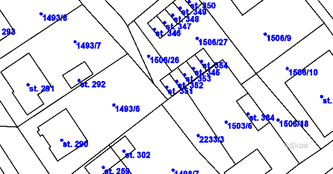 Parcela st. 351 v KÚ Rohozná u Jihlavy, Katastrální mapa