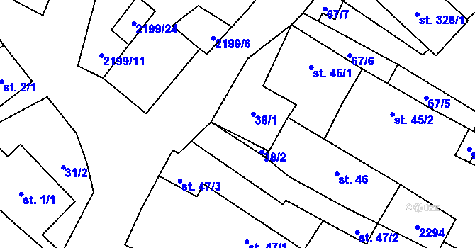 Parcela st. 38 v KÚ Rohozná u Jihlavy, Katastrální mapa