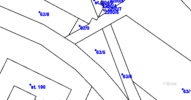 Parcela st. 63/5 v KÚ Rohozná u Jihlavy, Katastrální mapa