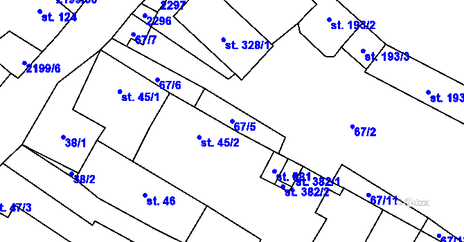 Parcela st. 67/5 v KÚ Rohozná u Jihlavy, Katastrální mapa