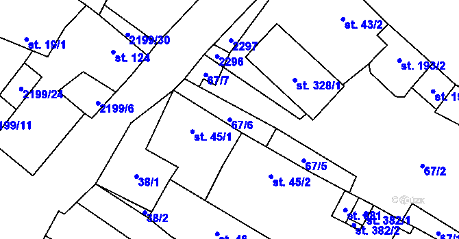 Parcela st. 67/6 v KÚ Rohozná u Jihlavy, Katastrální mapa