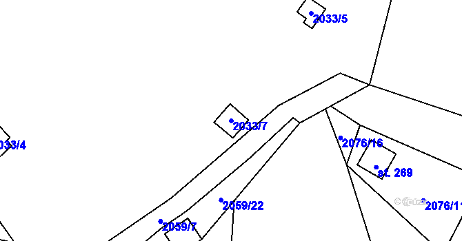 Parcela st. 2033/7 v KÚ Rohozná u Jihlavy, Katastrální mapa