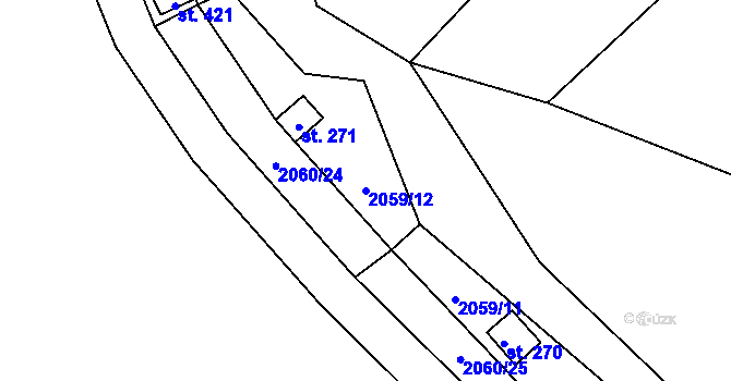Parcela st. 2059/12 v KÚ Rohozná u Jihlavy, Katastrální mapa