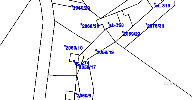 Parcela st. 2059/19 v KÚ Rohozná u Jihlavy, Katastrální mapa