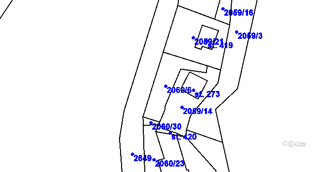 Parcela st. 2060/6 v KÚ Rohozná u Jihlavy, Katastrální mapa
