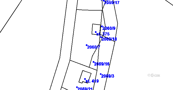 Parcela st. 2060/7 v KÚ Rohozná u Jihlavy, Katastrální mapa
