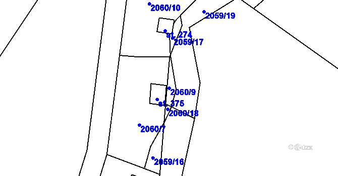 Parcela st. 2060/9 v KÚ Rohozná u Jihlavy, Katastrální mapa