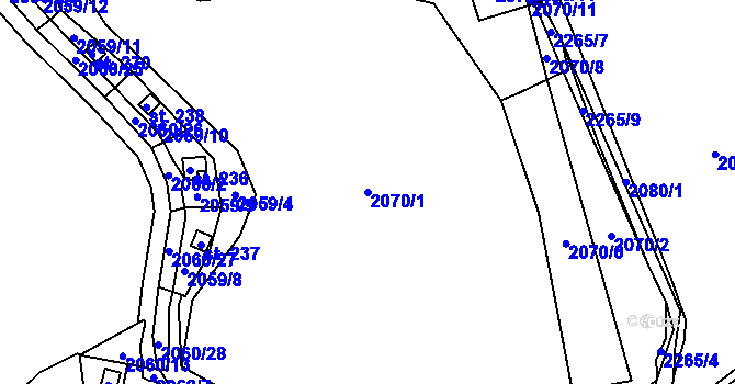 Parcela st. 2070/1 v KÚ Rohozná u Jihlavy, Katastrální mapa