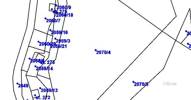 Parcela st. 2070/4 v KÚ Rohozná u Jihlavy, Katastrální mapa