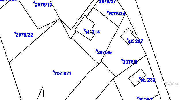 Parcela st. 2076/9 v KÚ Rohozná u Jihlavy, Katastrální mapa