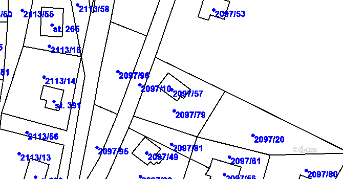 Parcela st. 2097/57 v KÚ Rohozná u Jihlavy, Katastrální mapa