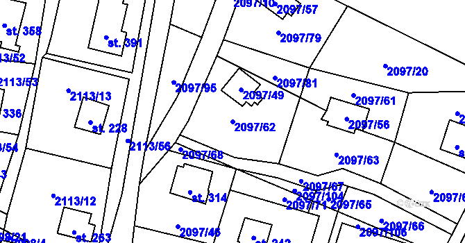 Parcela st. 2097/62 v KÚ Rohozná u Jihlavy, Katastrální mapa