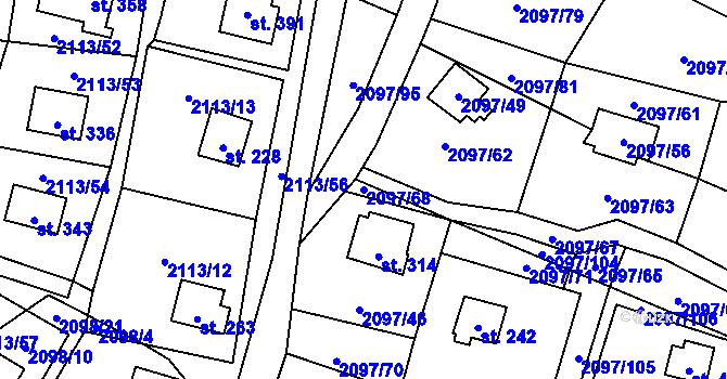 Parcela st. 2097/68 v KÚ Rohozná u Jihlavy, Katastrální mapa