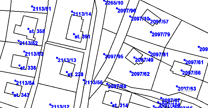 Parcela st. 2097/95 v KÚ Rohozná u Jihlavy, Katastrální mapa