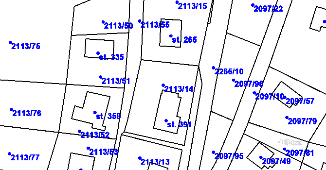 Parcela st. 2113/14 v KÚ Rohozná u Jihlavy, Katastrální mapa