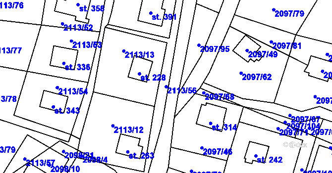 Parcela st. 2113/56 v KÚ Rohozná u Jihlavy, Katastrální mapa