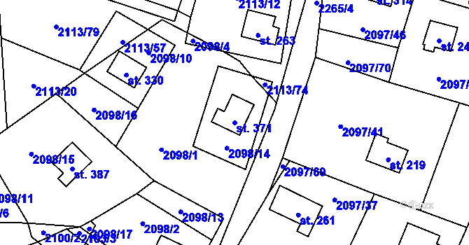 Parcela st. 371 v KÚ Rohozná u Jihlavy, Katastrální mapa