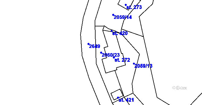 Parcela st. 2060/23 v KÚ Rohozná u Jihlavy, Katastrální mapa