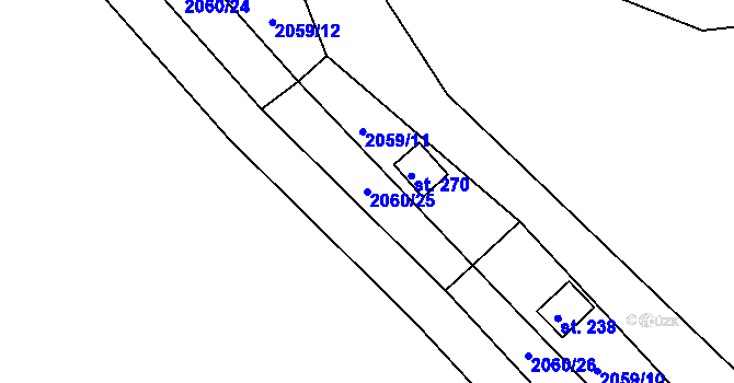 Parcela st. 2060/25 v KÚ Rohozná u Jihlavy, Katastrální mapa