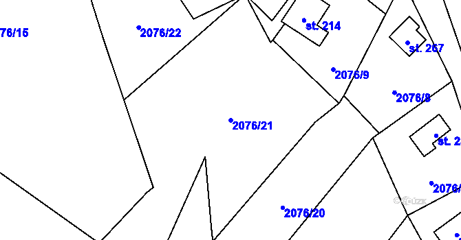 Parcela st. 2076/21 v KÚ Rohozná u Jihlavy, Katastrální mapa