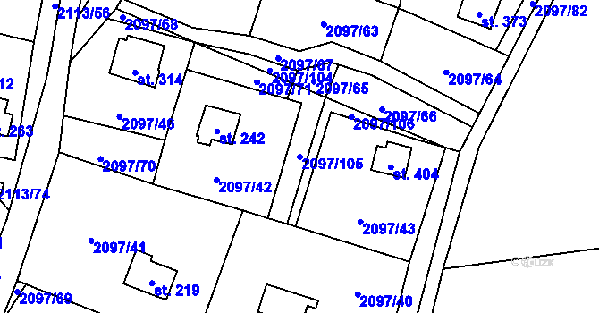 Parcela st. 2097/105 v KÚ Rohozná u Jihlavy, Katastrální mapa