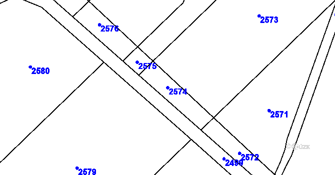 Parcela st. 2574 v KÚ Rohozná u Jihlavy, Katastrální mapa