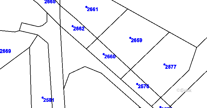 Parcela st. 2660 v KÚ Rohozná u Jihlavy, Katastrální mapa