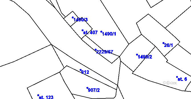 Parcela st. 2229/67 v KÚ Rohozná u Jihlavy, Katastrální mapa