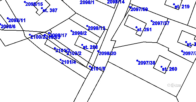 Parcela st. 2098/20 v KÚ Rohozná u Jihlavy, Katastrální mapa