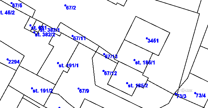 Parcela st. 67/13 v KÚ Rohozná u Jihlavy, Katastrální mapa