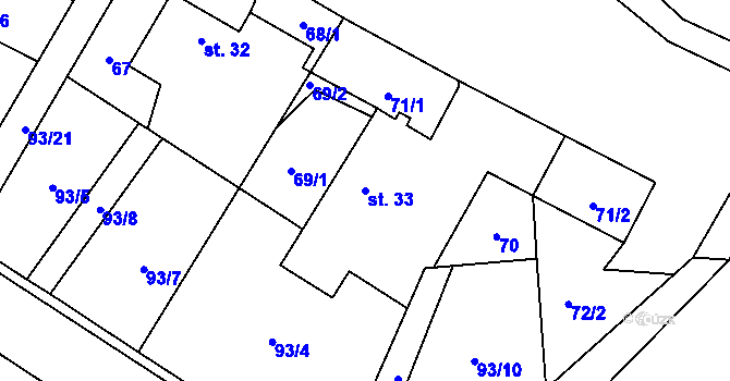Parcela st. 33 v KÚ Rohoznice u Hořic, Katastrální mapa