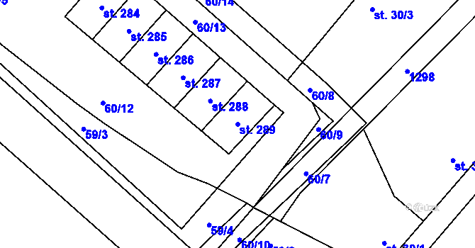 Parcela st. 289 v KÚ Rohoznice u Hořic, Katastrální mapa