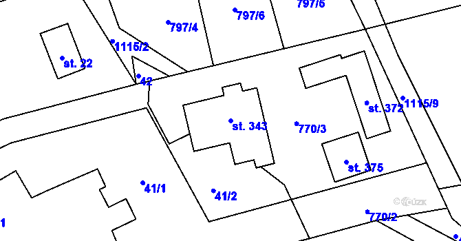 Parcela st. 343 v KÚ Rohoznice u Hořic, Katastrální mapa