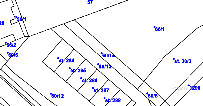Parcela st. 60/14 v KÚ Rohoznice u Hořic, Katastrální mapa