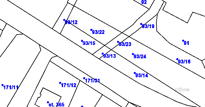 Parcela st. 93/13 v KÚ Rohoznice u Hořic, Katastrální mapa