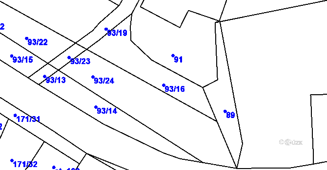 Parcela st. 93/16 v KÚ Rohoznice u Hořic, Katastrální mapa