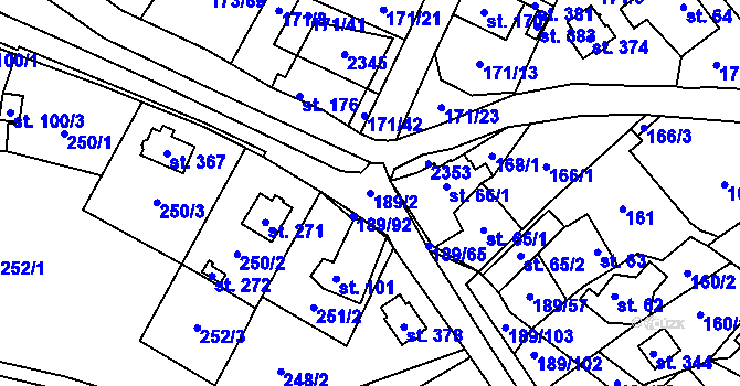 Parcela st. 189/2 v KÚ Rohoznice u Hořic, Katastrální mapa