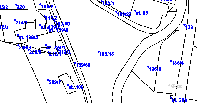 Parcela st. 189/13 v KÚ Rohoznice u Hořic, Katastrální mapa