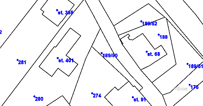 Parcela st. 189/50 v KÚ Rohoznice u Hořic, Katastrální mapa