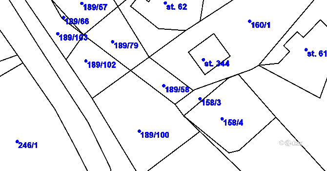 Parcela st. 189/58 v KÚ Rohoznice u Hořic, Katastrální mapa
