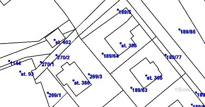 Parcela st. 189/64 v KÚ Rohoznice u Hořic, Katastrální mapa